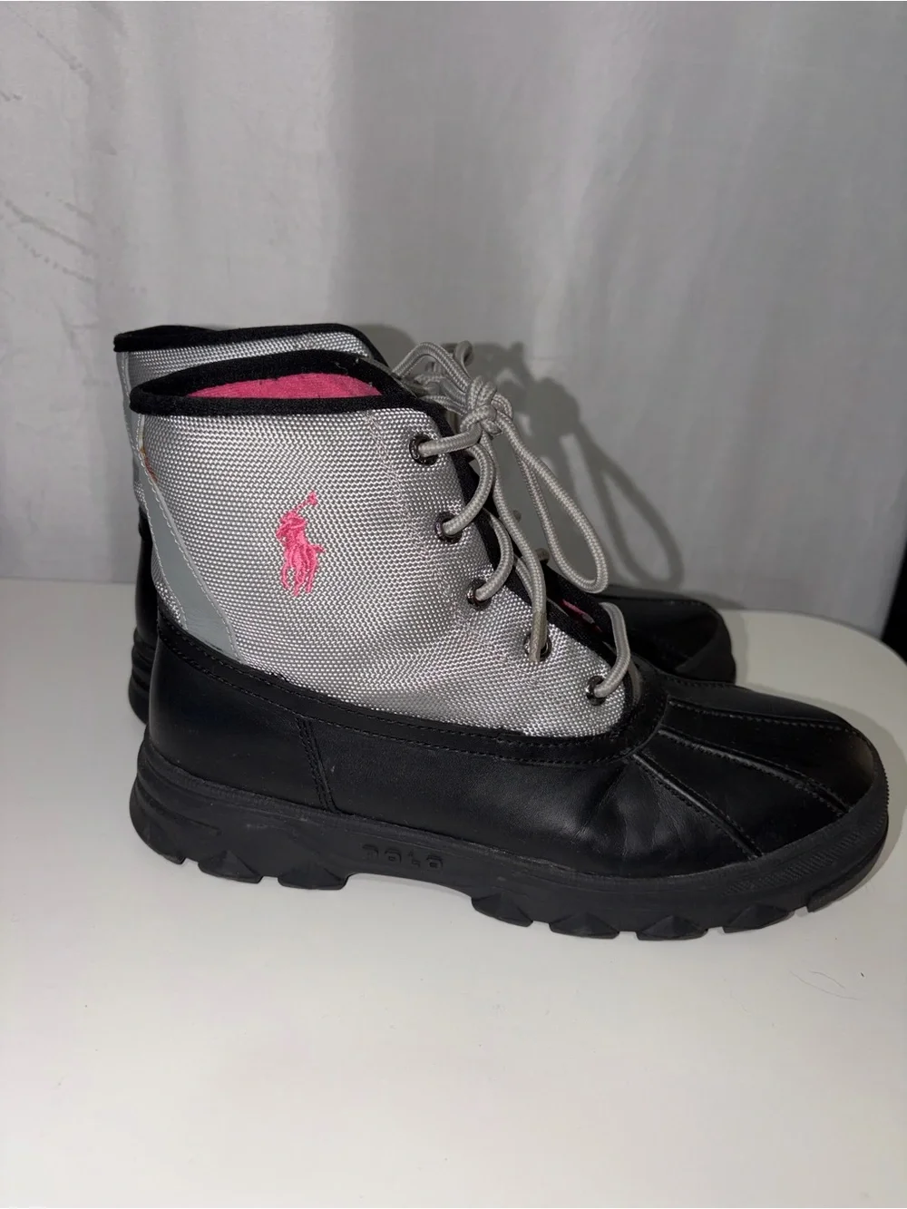 Ralph Lauren Black & Grey Woodward Boots - Junior Size 6 women’s 8